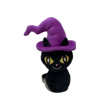 20cm Halloween Mówiący Czarny Kot W / Fioletowy Kapelusz Nagrywanie Wypchana Zabawka