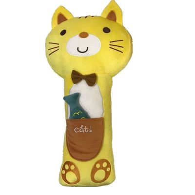 Śliczny żółty pluszowy kot z rybą w kieszeni Poduszka samochodowa Poduszka zabawka do łagodzenia stresu