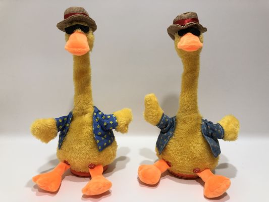Nagrywanie powtarzającego się tańca śpiewającego żółta kaczka pluszowa zabawka ze słomkowym kapeluszem