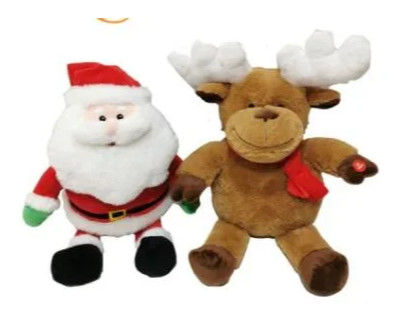 30 CM Świecący Prezent Świąteczny Pluszowy Mikołaj i Renifer dla 3+ Dzieci Zabawy