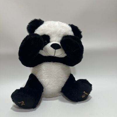 Interaktywna pluszowa zabawka Panda Peek-a-Boo z funkcją powtarzania i muzyką. Urocza zabawka do zabawy w chowanego w pozycji leżącej.